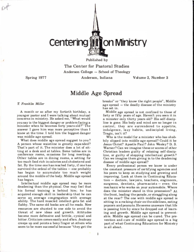 Centering on Ministry Vol 2 No 3 (Spring 1977) Thumbnail