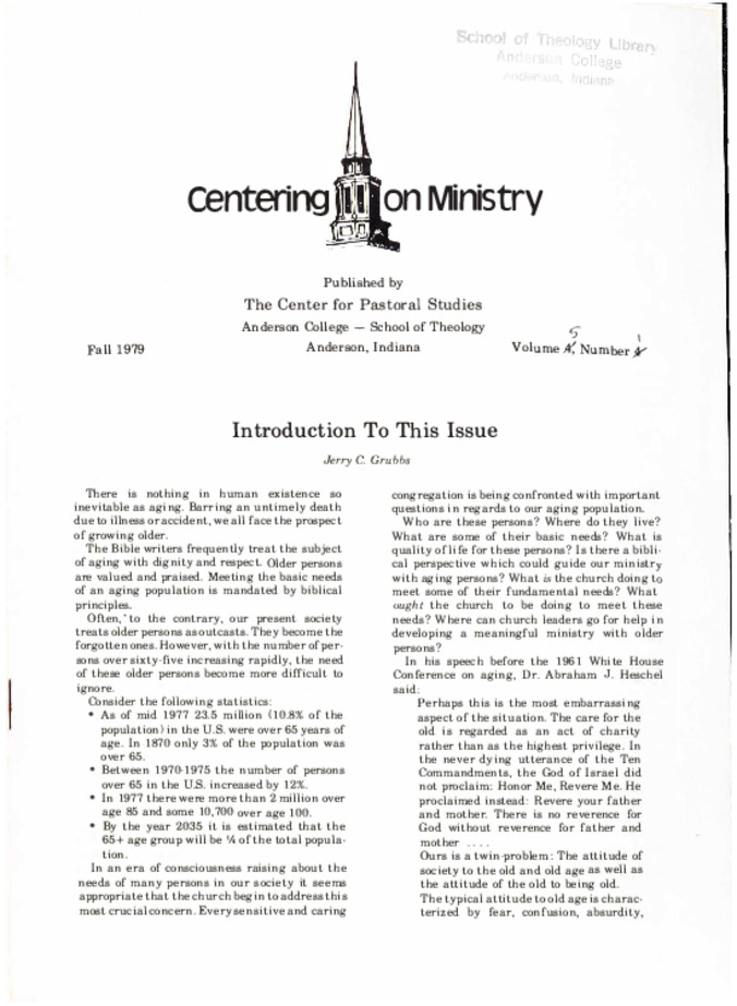 Centering on Ministry Vol 5 No 1 (Fall 1979) Thumbnail