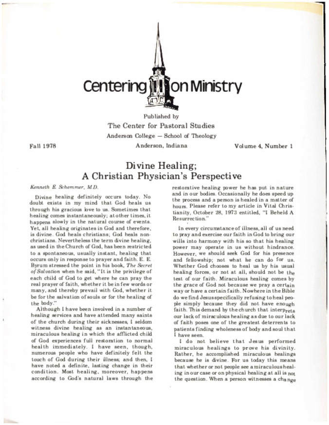 Centering on Ministry Vol 4 No 1 (Fall 1978) Thumbnail