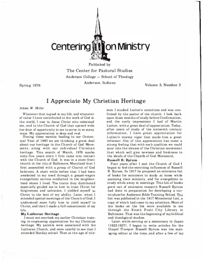 Centering on Ministry Vol 3 No 3 (Spring 1978) Thumbnail