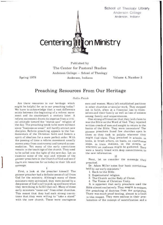 Centering on Ministry Vol 4 No 3 (Spring 1979) Thumbnail