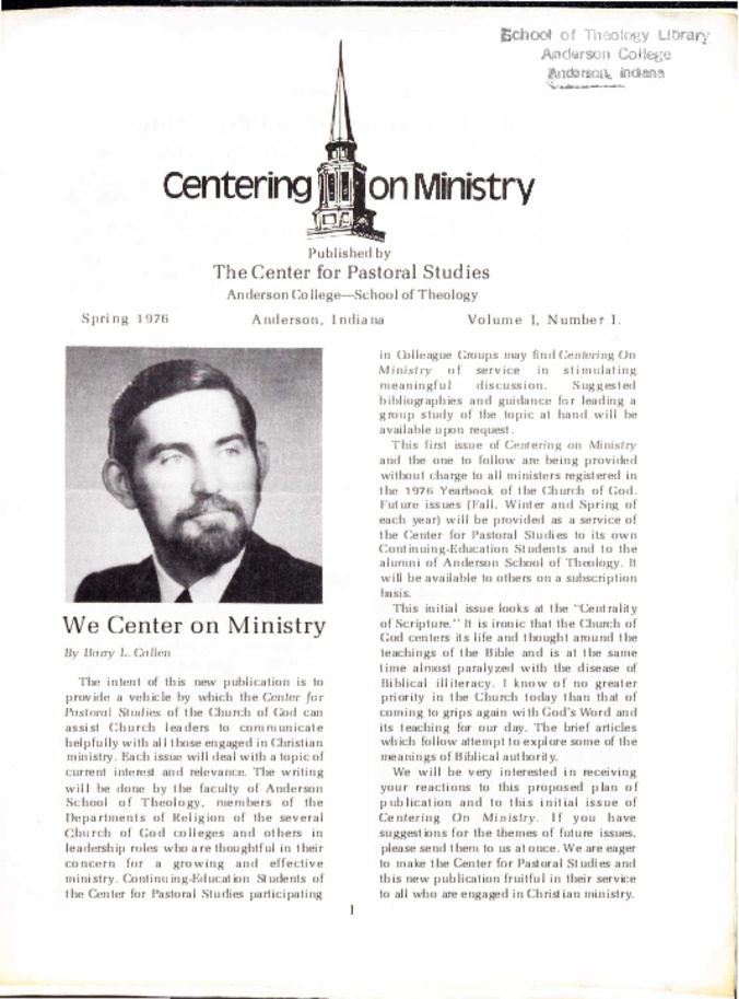 Centering on Ministry Vol 1 No 1 (Spring 1976) Thumbnail