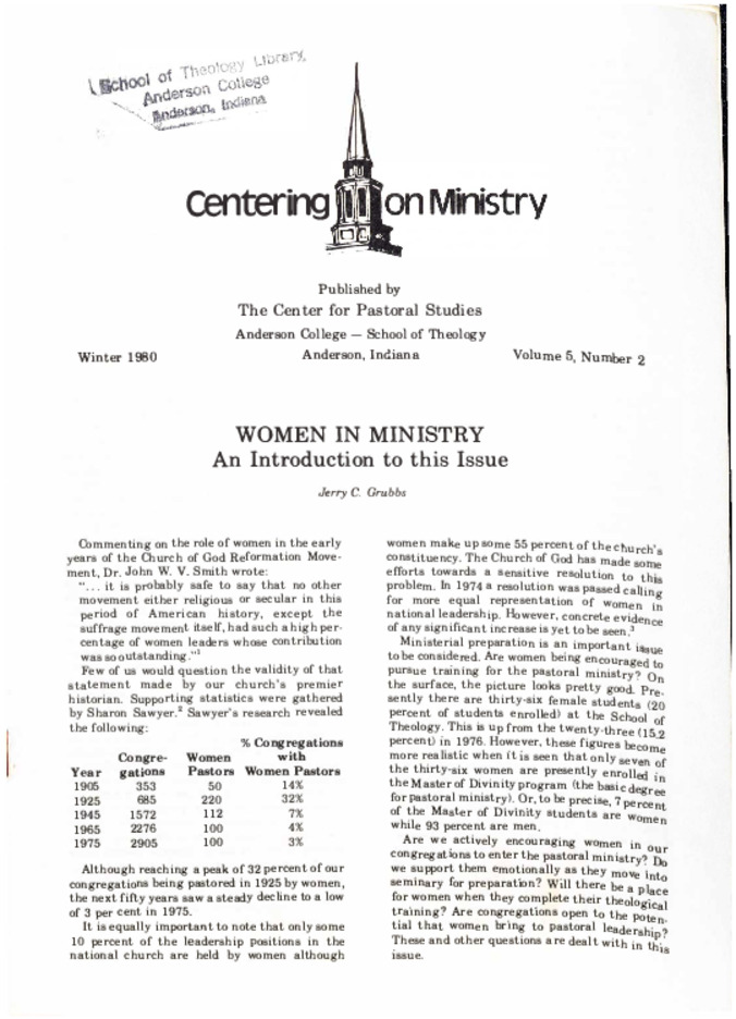 Centering on Ministry Vol 5 No 2 (Winter 1980) Thumbnail